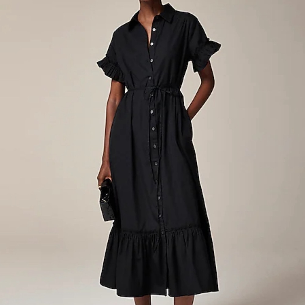 J. Crew Black Cotton Poplin Button-Down Maxi Dress